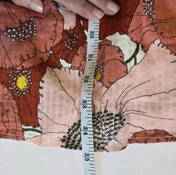 Ann Taylor Loft Coral Large Floral Poppy Square Neck Puff Sleeve Dress 4 - Picture 12 of 15